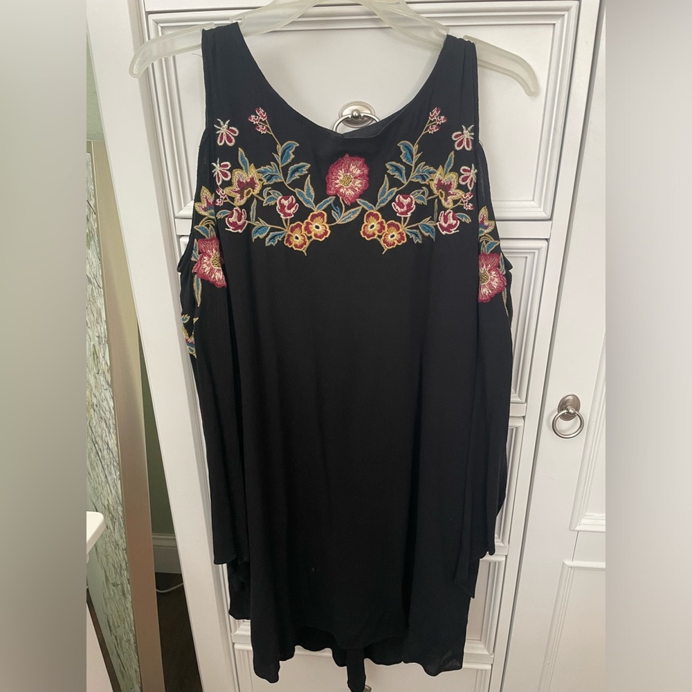 Embroidered Flower Dress with Bell Sleeves